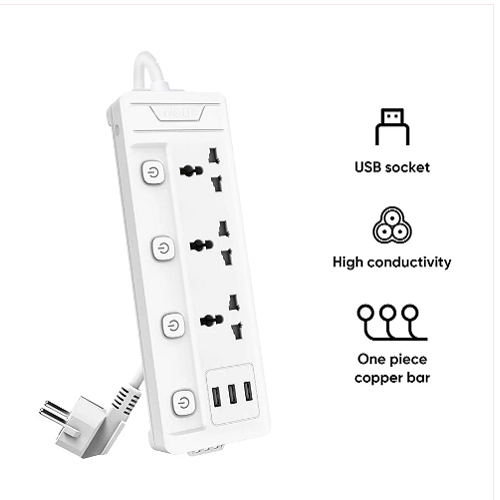 Deli ET410 2 Pin 3 Port White 2Meter With 3 USB Port Power Strip Price in Bangladesh